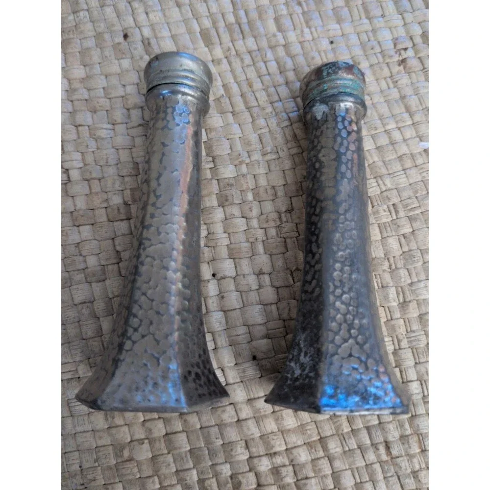 Vintage Presto CCC 63 Hammered Nickel Silver Heavy Salt & Pepper Shakers Set